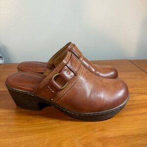 Boc Slip on Mule Clog Faux Leather Tan Brown Buckle Detail Comfort Heel Boho 7M